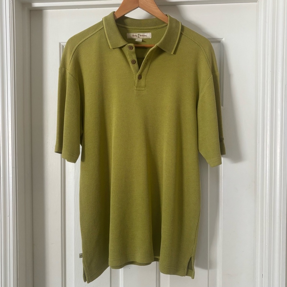 Tommy Bahama Silk Blend Polo Shirt Green Textured  Logo Size M
